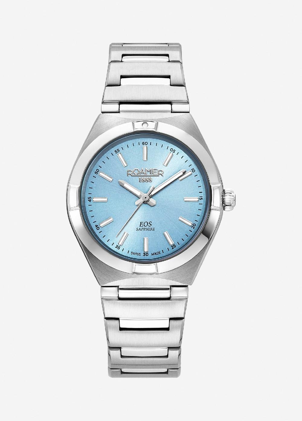 roamer EOS Classic 34mm Quartz Three-Hand Lightblue Dial Silver Bracelet Sapphire glass Stainless Steel swiss watch