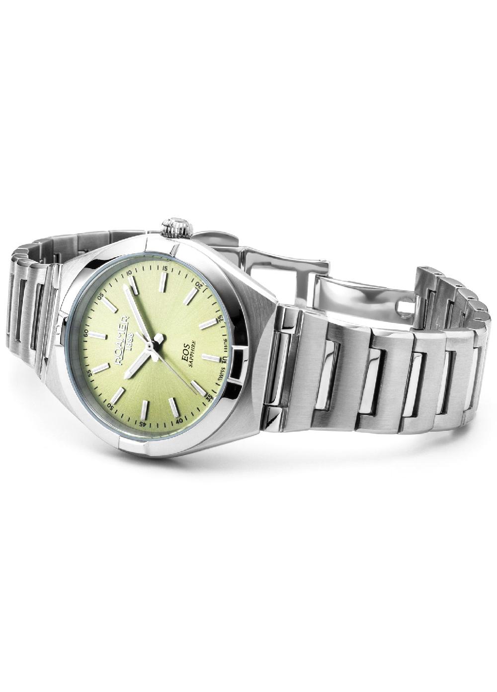 Roamer EOS Classic 34mm Quartz Three-Hand Lightgreen Dial Silver Bracelet Sapphire Glass Stainless Steel Swiss Watch