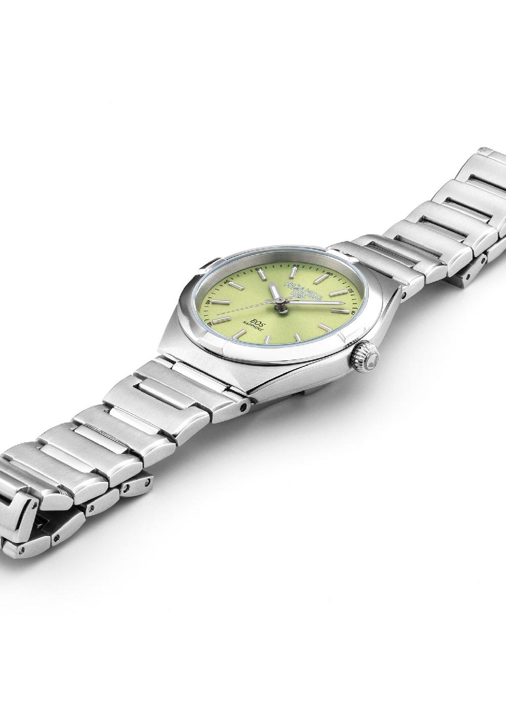 Roamer EOS Classic 34mm Quartz Three-Hand Lightgreen Dial Silver Bracelet Sapphire Glass Stainless Steel Swiss Watch