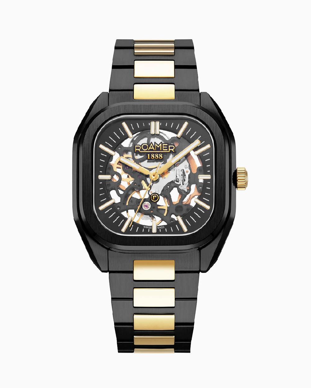 roamer Mechano 42 mm Mechanic Three-Hand Black + Gold Bracelet Sapphire antireflection glass Stainless Steel swiss watch