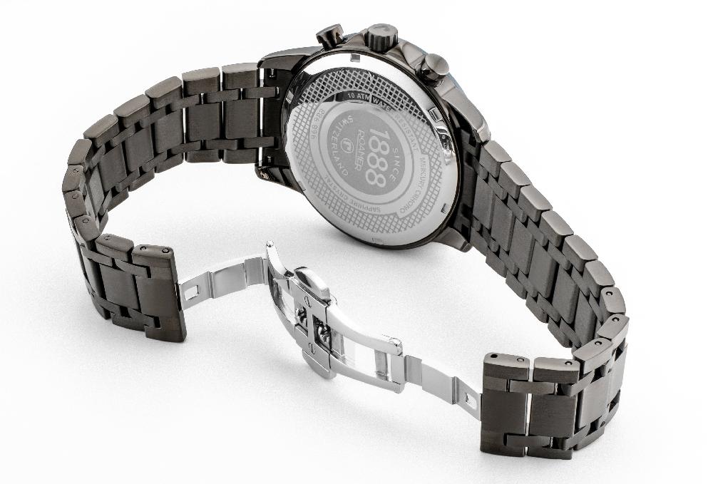 Roamer Mercury Chrono 43.5 Mm Quartz Chronograph Date Small Second Gun Color Bracelet Sapphire Glass Stainless Steel Swiss Watch