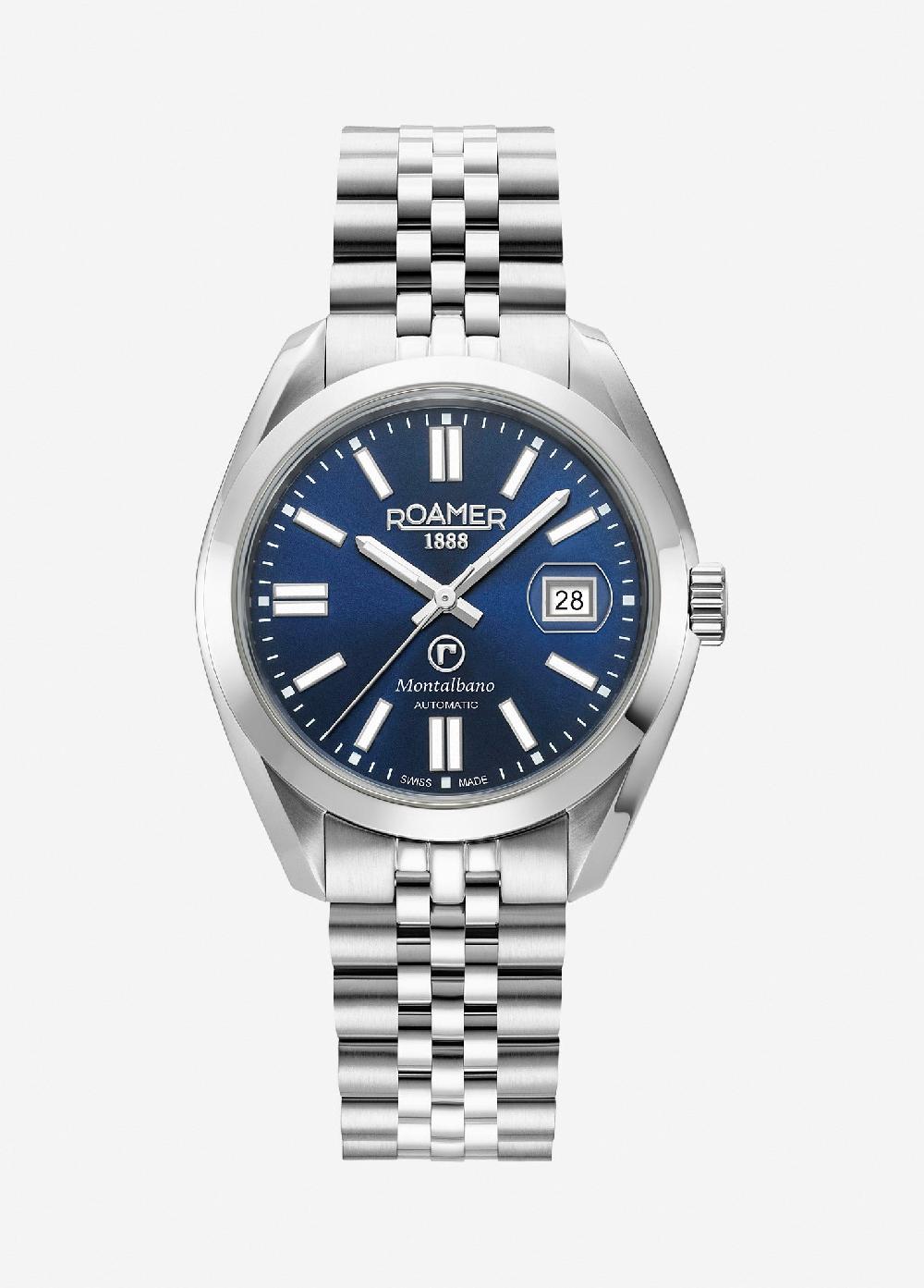 roamer Montalbano Gents 41.5 mm Automatic Three-Hand Date Blue Sunray Dial Silver Bracelet Sapphire glass Stainless Steel swiss watch