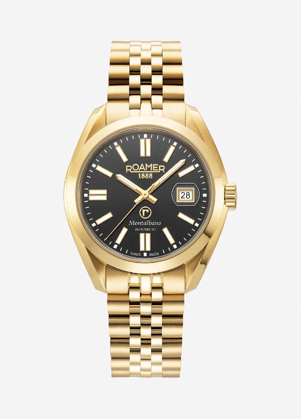 roamer Montalbano Gents 41.5 mm Automatic Three-Hand Date Gold Bracelet Sapphire glass Stainless Steel swiss watch