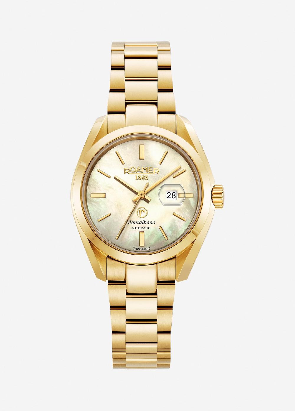 roamer Montalbano Ladies 31mm Automatic Three-Hand Date Gold Bracelet Sapphire glass Stainless Steel swiss watch