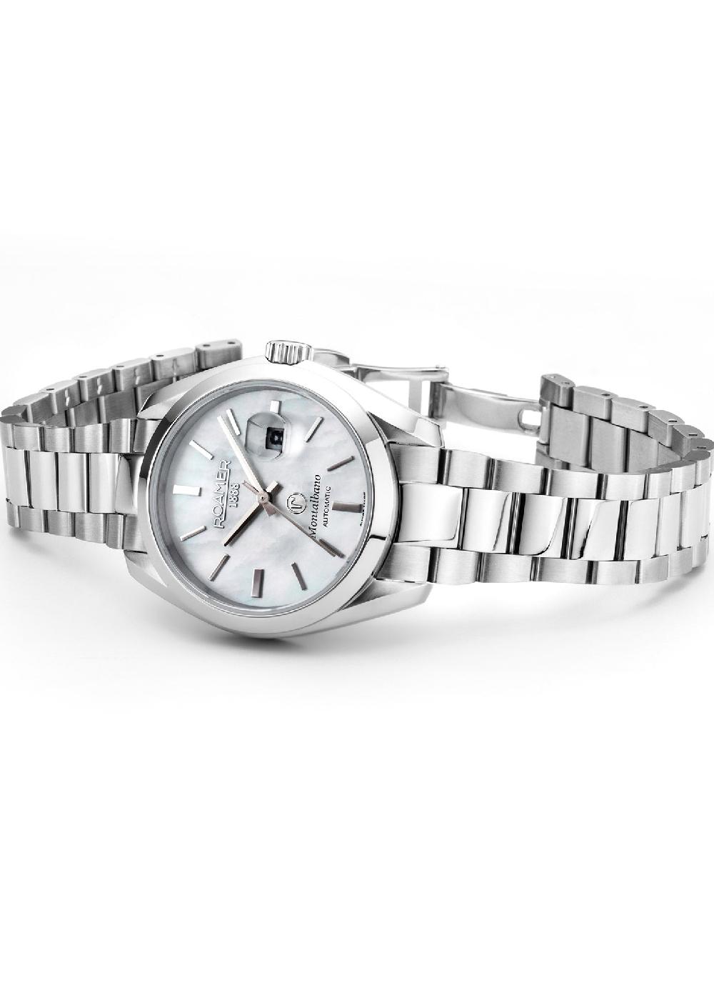 Roamer Montalbano Ladies 31mm Automatic Three-Hand Date Silver Bracelet Sapphire Glass Stainless Steel Swiss Watch