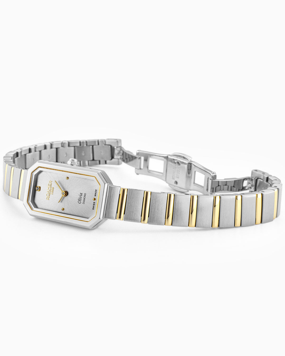 Roamer Olivia Diamond 18x29 Mm Quartz Two-Hand Silver Dial Two-Tone Bracelet Sapphire Glass Stainless Steel Swiss Watch