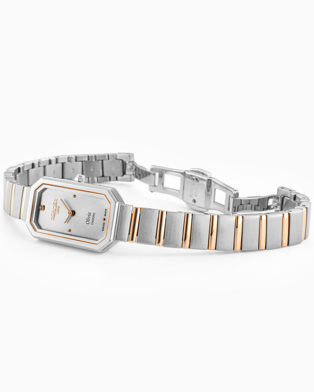 Roamer Olivia Diamond 18x29 Mm Quartz Two-Hand Silver Dial Two-Tone Bracelet Sapphire Glass Stainless Steel Swiss Watch