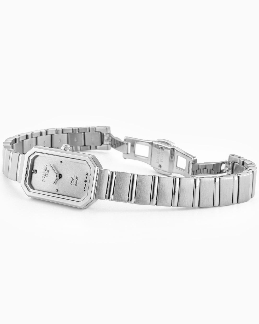 Roamer Olivia Diamond 18x29 Mm Quartz Two-Hand Silver Dial Silver Bracelet Sapphire Glass Stainless Steel Swiss Watch