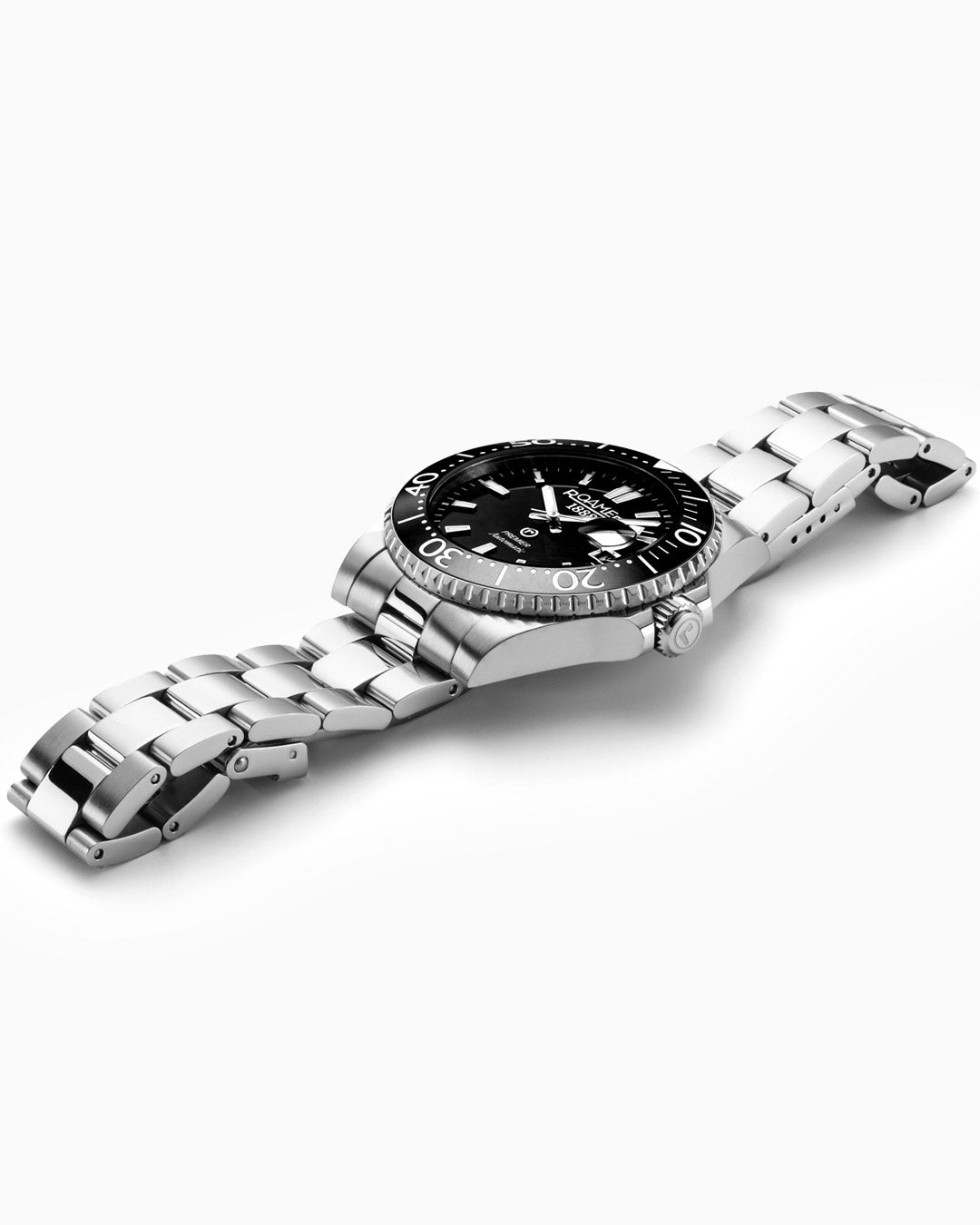 Roamer Premier 42 Mm Automatic Three-Hand Date Black Sunray Dial Silver Bracelet Sapphire Glass Stainless Steel Swiss Watch