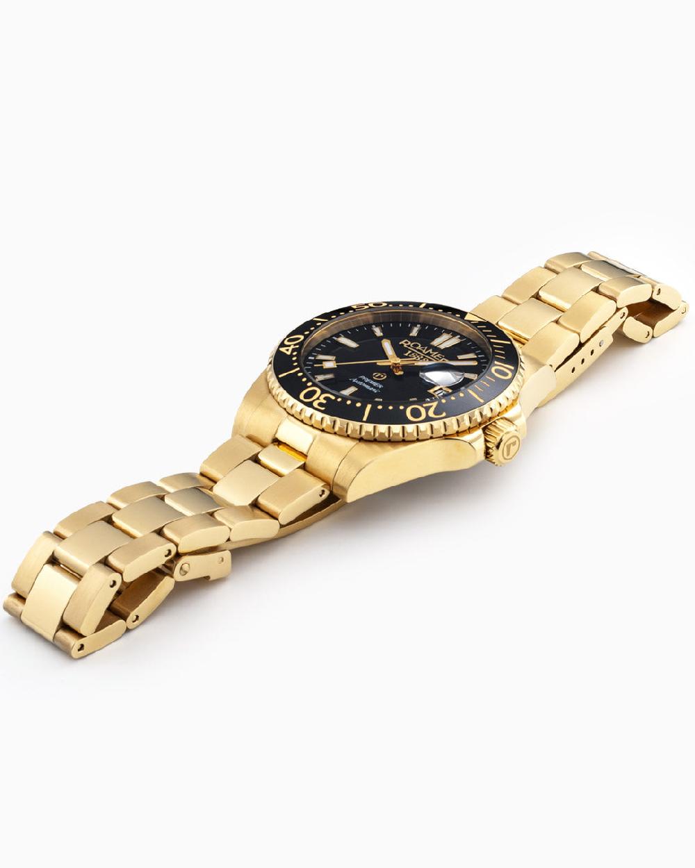 Roamer Premier 42 Mm Automatic Three-Hand Date Gold Bracelet Sapphire Glass Stainless Steel Swiss Watch
