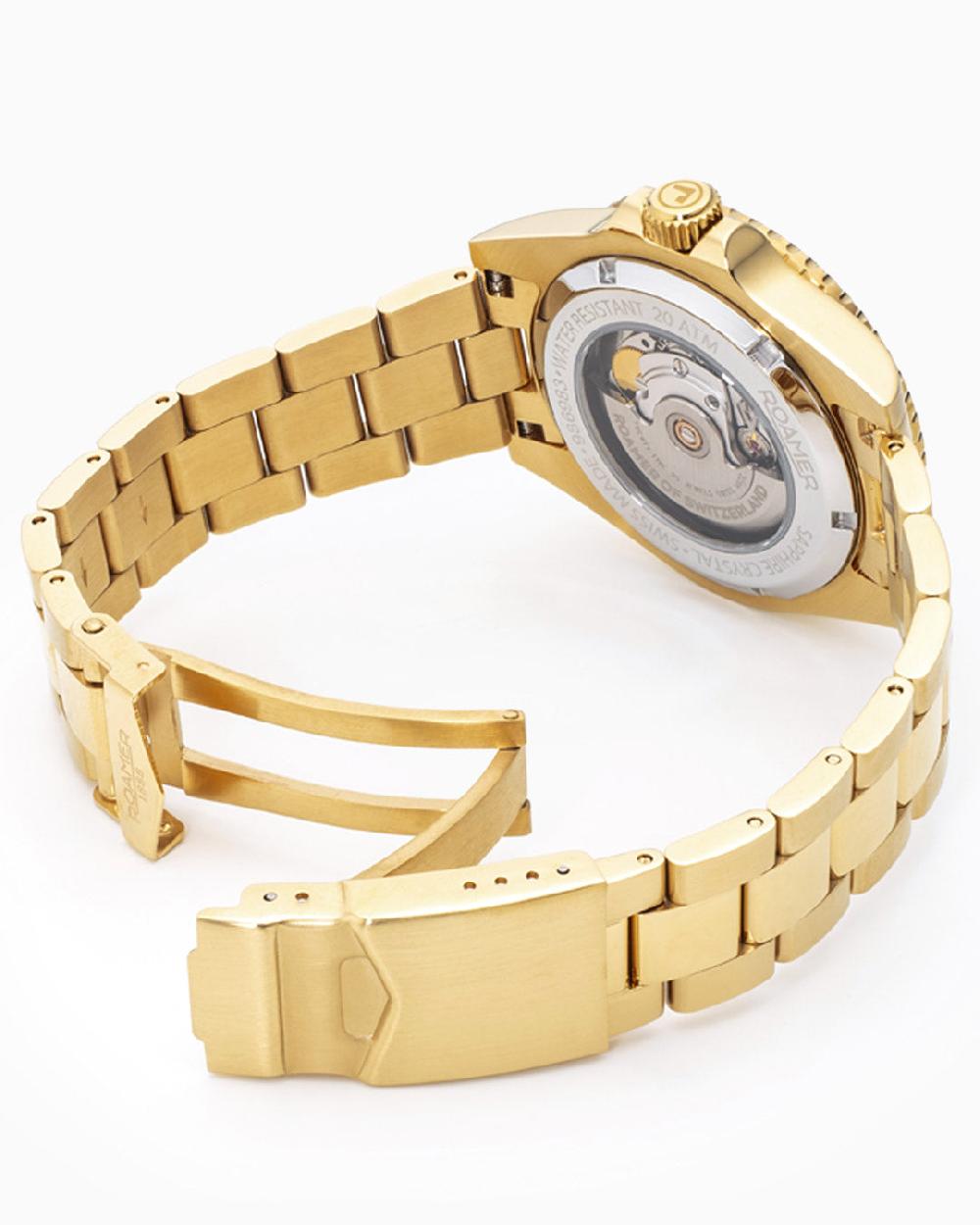 Roamer Premier 42 Mm Automatic Three-Hand Date Gold Bracelet Sapphire Glass Stainless Steel Swiss Watch
