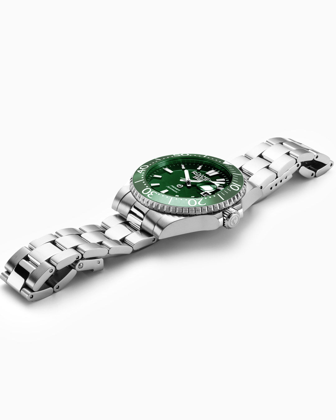 Roamer Premier 42 Mm Automatic Three-Hand Date Green Sunray Dial Silver Bracelet Sapphire Glass Stainless Steel Swiss Watch