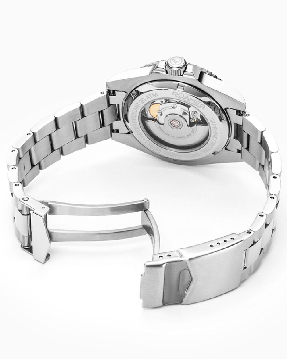 Roamer Premier 42 Mm Automatic Three-Hand Date Green Sunray Dial Silver Bracelet Sapphire Glass Stainless Steel Swiss Watch