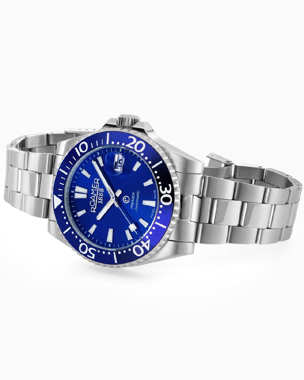 Roamer Premier 42 Mm Automatic Three-Hand Date Silver Bracelet Sapphire Glass Stainless Steel Swiss Watch