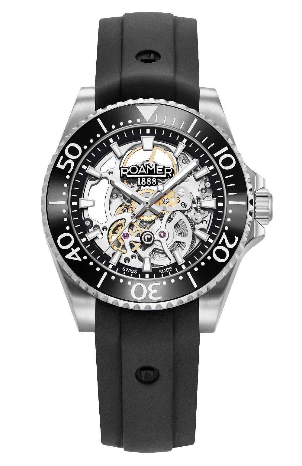 Roamer Premier Skeleton 42 Mm Automatic Three-Hand Black Dial Silver Bracelet Sapphire Glass Stainless Steel Swiss Watch