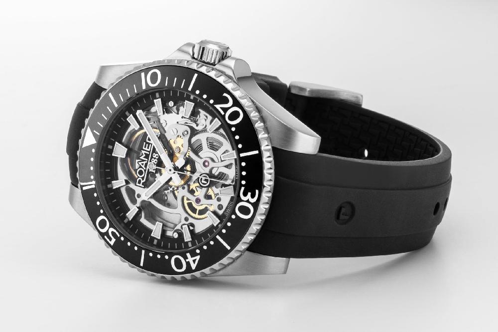 Roamer Premier Skeleton 42 Mm Automatic Three-Hand Black Dial Silver Bracelet Sapphire Glass Stainless Steel Swiss Watch