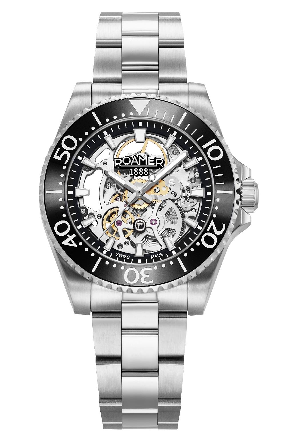 roamer Premier Skeleton 42 mm Automatic Three-Hand Black Dial Silver Bracelet Sapphire glass Stainless Steel swiss watch