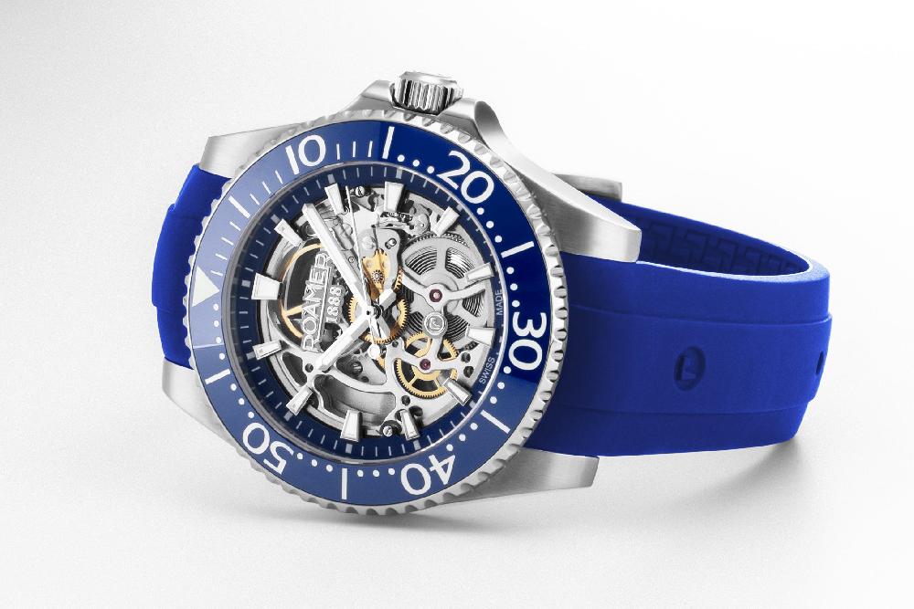 Roamer Premier Skeleton 42 Mm Automatic Three-Hand Blue Dial Silver Bracelet Sapphire Glass Stainless Steel Swiss Watch
