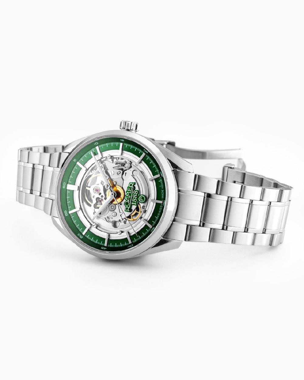 Roamer Pro Auto 42 Mm Automatic Three-Hand Green Dial Silver Bracelet Sapphire Antireflection Glass Stainless Steel Swiss Watch