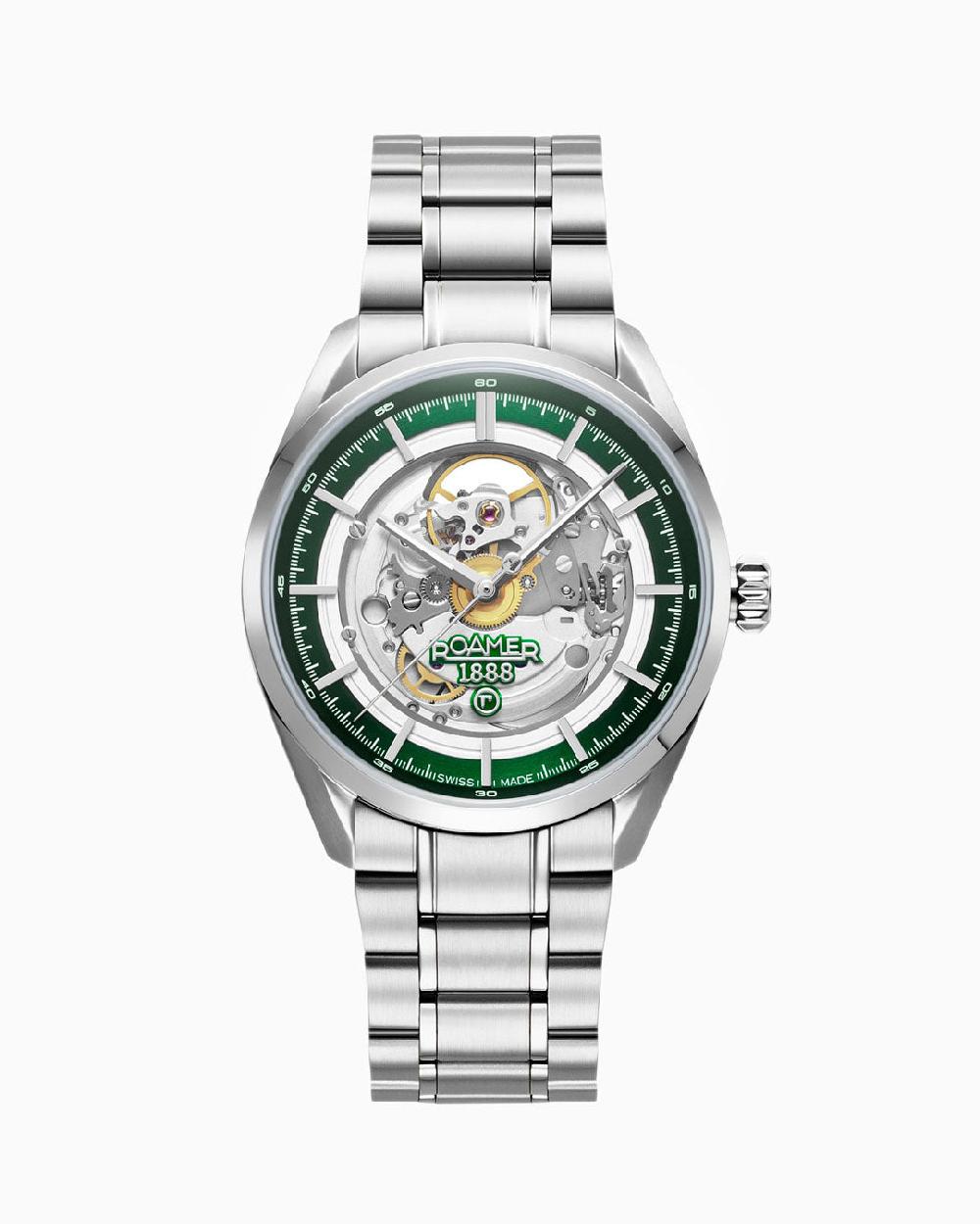 roamer Pro Auto 42 mm Automatic Three-Hand Green Dial Silver Bracelet Sapphire antireflection glass Stainless Steel swiss watch