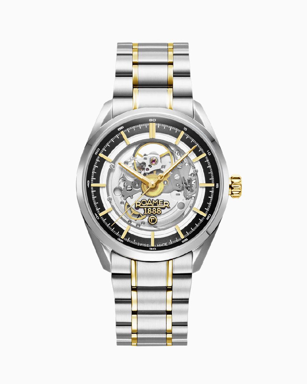 roamer Pro Auto 42 mm Automatic Three-Hand Two-Tone Black Dial Bracelet Sapphire antireflection glass Stainless Steel swiss watch