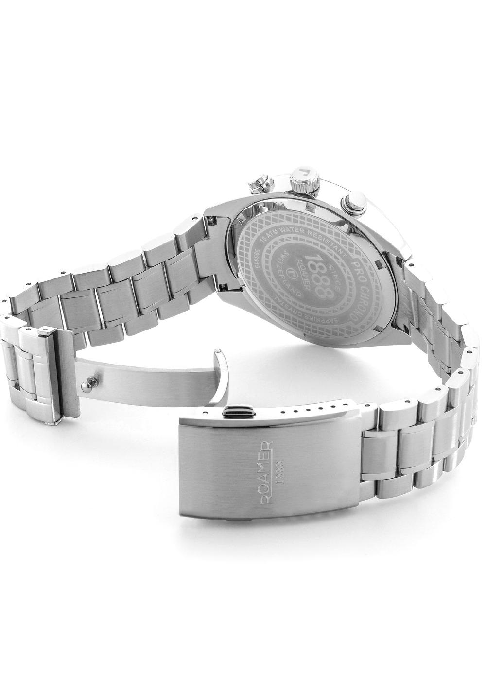 Roamer Pro Chrono 42mm Quartz Chronograph Date Blue Sunray Dial Silver Bracelet Sapphire Glass Stainless Steel Swiss Watch