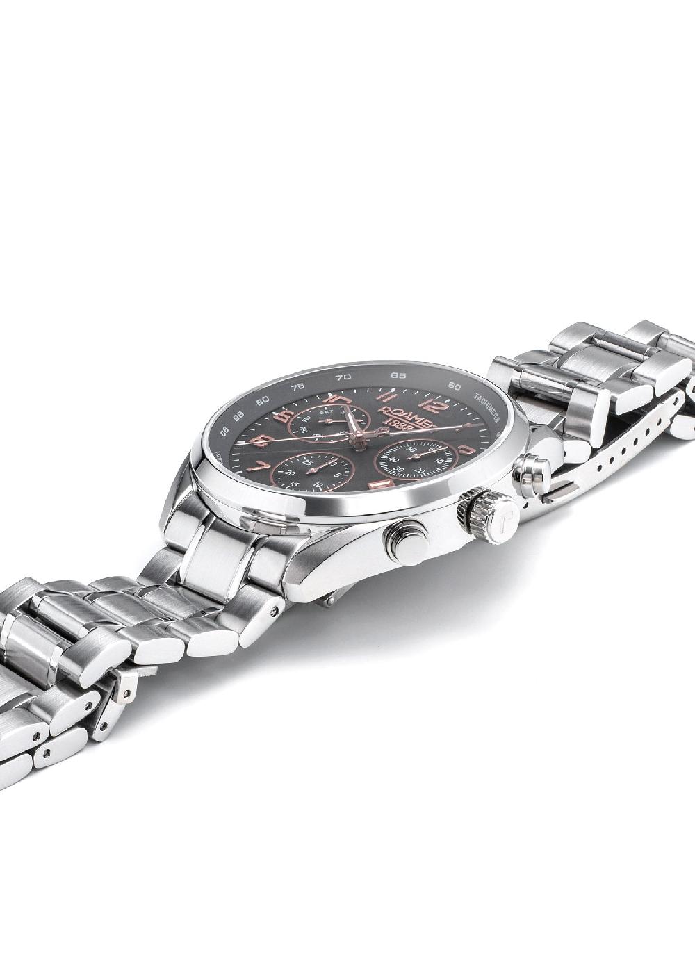 Roamer Pro Chrono 42mm Quartz Chronograph Date Grey Sunray Dial Silver Bracelet Sapphire Glass Stainless Steel Swiss Watch