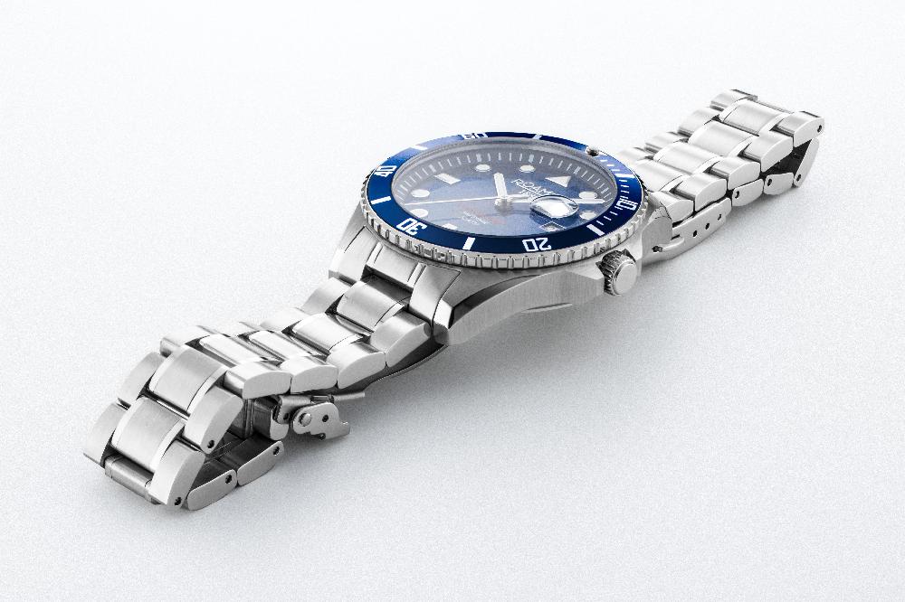 Roamer Pro Diver 200 43 Mm Quartz Three-Hand Date Blue Gradient Dial Silver Bracelet Sapphire Glass Stainless Steel Swiss Watch
