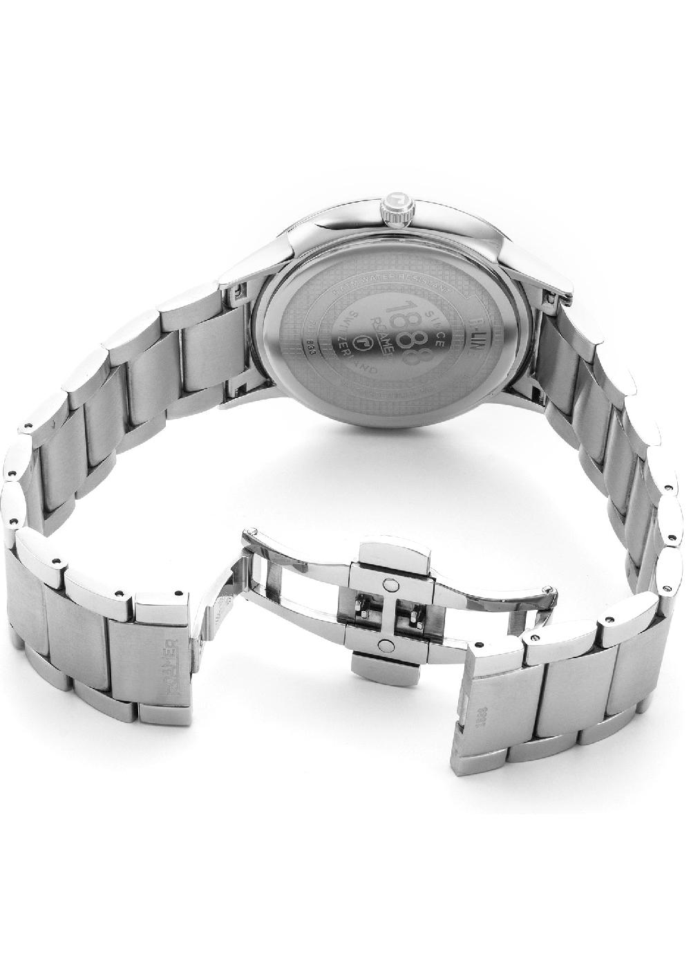 Roamer R Line Classic 43 Mm Quartz Three-Hand Date Sky Blue Dial Silver Bracelet Sapphire Glass Stainless Steel Swiss Watch
