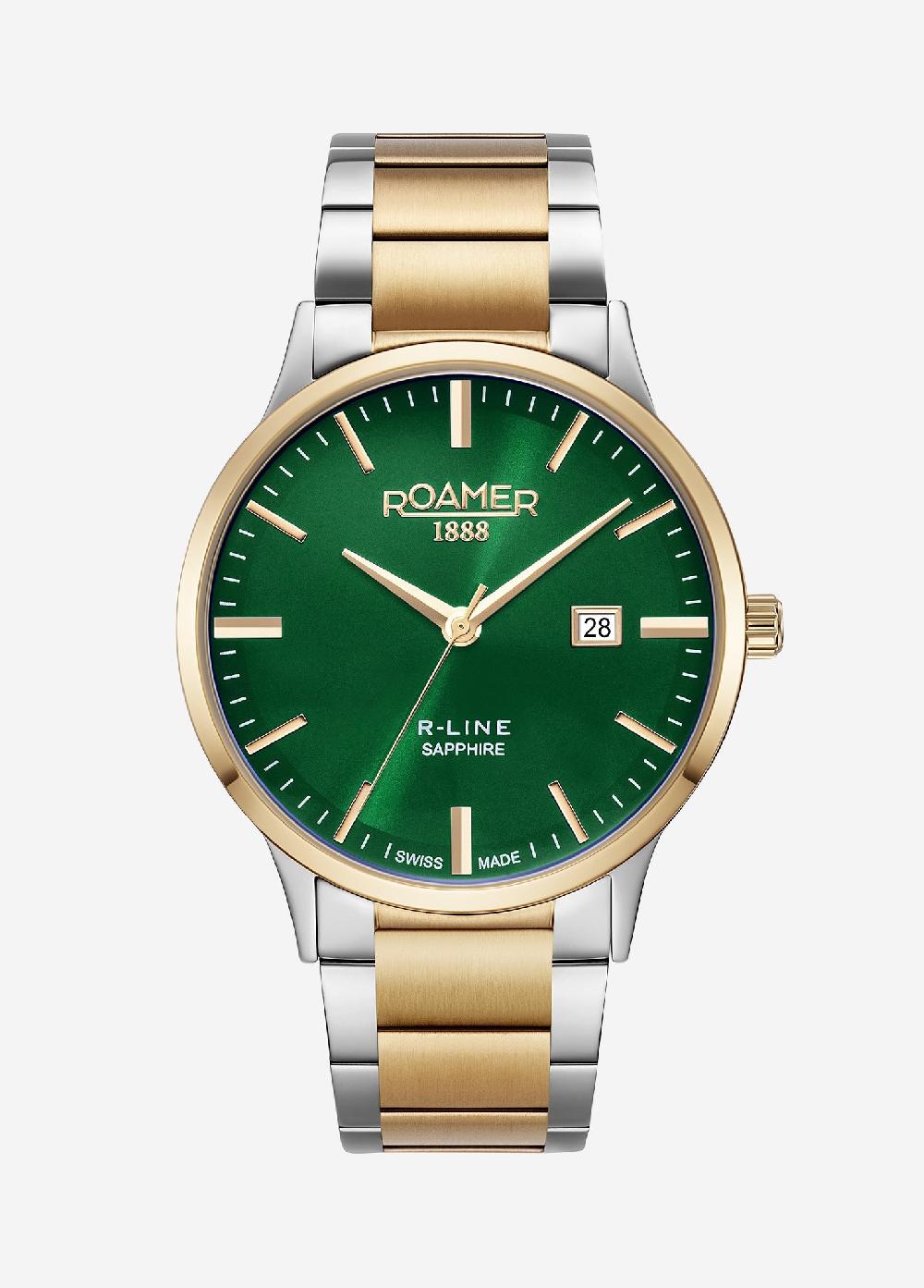roamer R Line Classic 43 mm Quartz Three-Hand Date Two-Tone Bracelet Sapphire glass Stainless Steel swiss watch