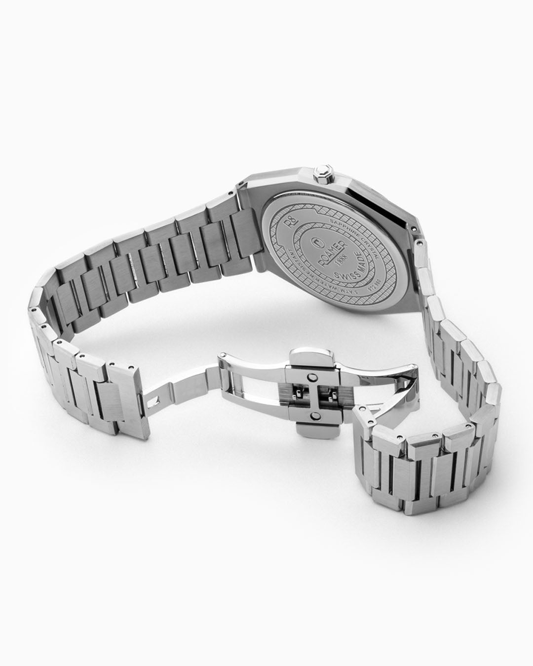 Roamer R8 Gents 41 Mm Quartz Three-Hand Date Black Sunray Dial Silver Bracelet Sapphire Glass Stainless Steel Swiss Watch
