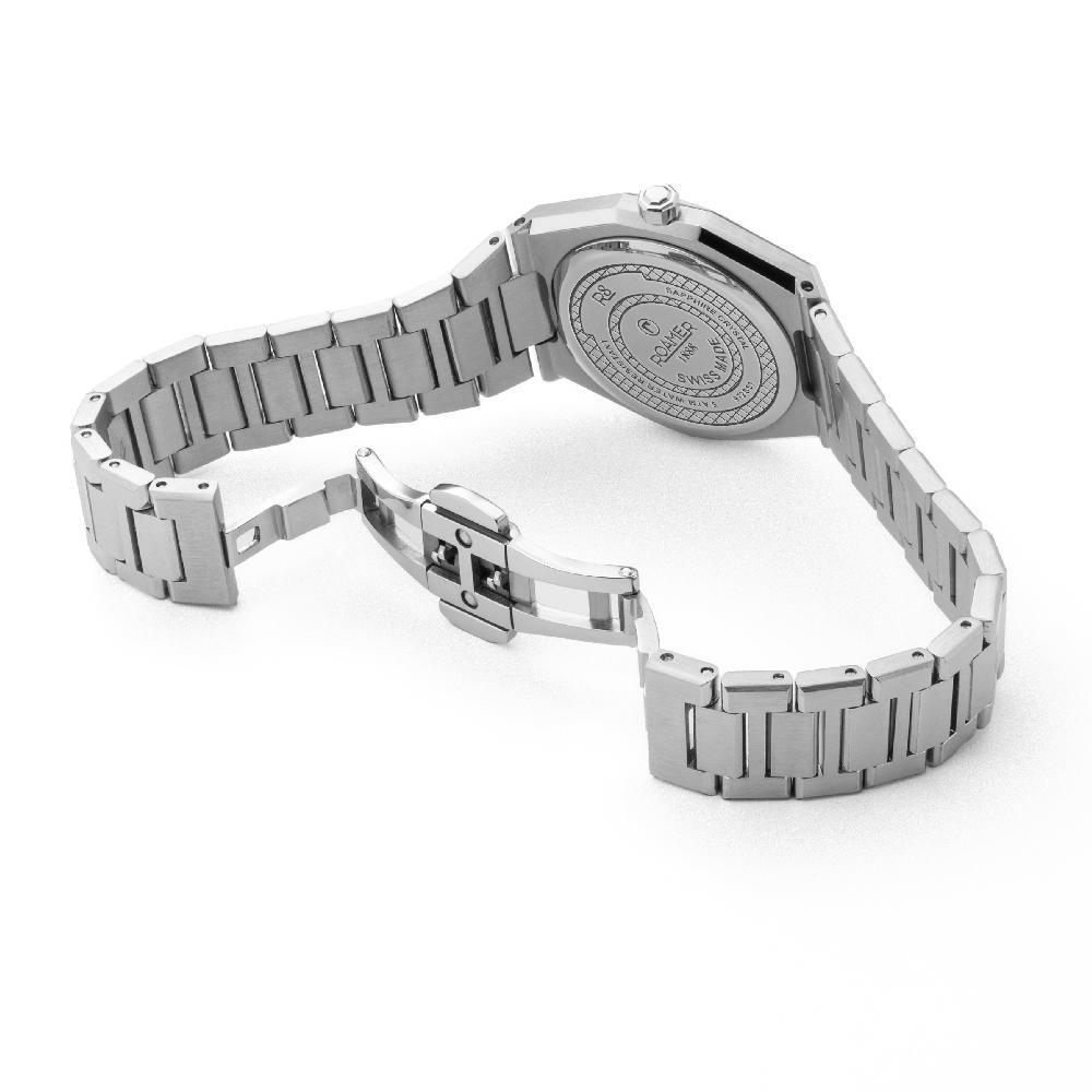 Roamer R8 Ladies 32.5mm Quartz Two-Hand Date Black Sunray Dial Silver Bracelet Sapphire Glass Stainless Steel Swiss Watch
