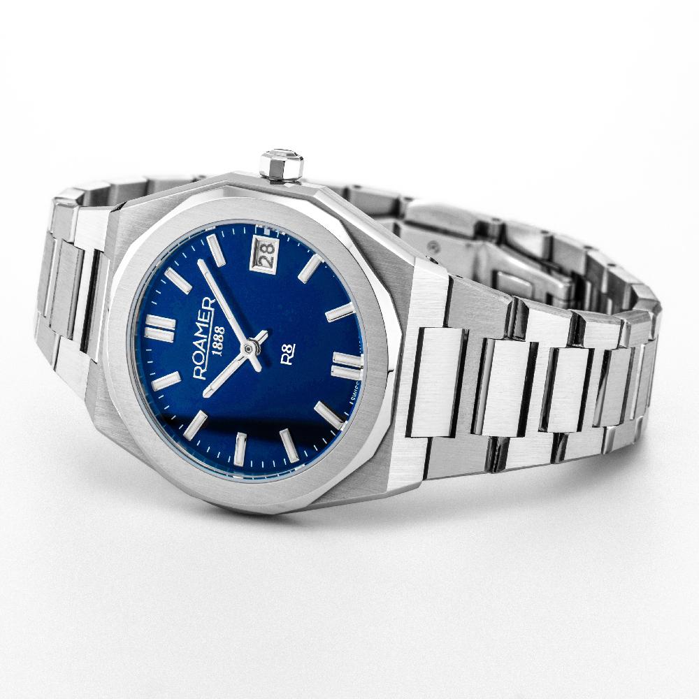 Roamer R8 Ladies 32.5mm Quartz Two-Hand Date Blue Sunray Dial Silver Bracelet Sapphire Glass Stainless Steel Swiss Watch