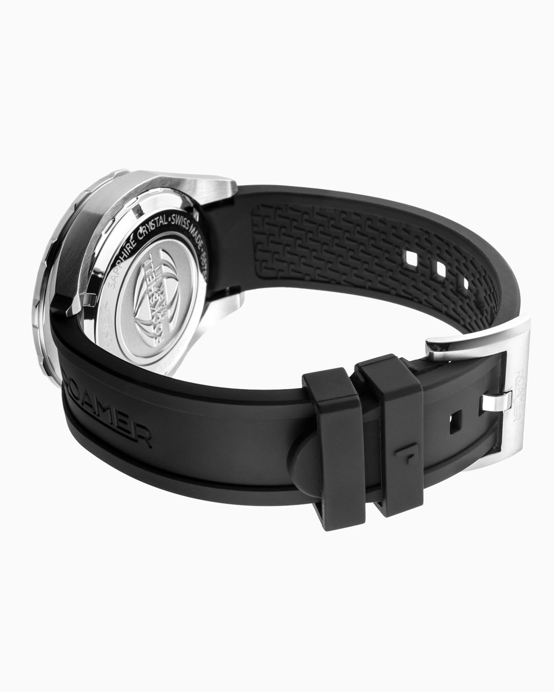Roamer Rockshell Mark III Scuba 45 Mm Quartz Three-Hand Date Turning Bezel Black Rubber Strap Sapphire Glass Stainless Steel Swiss Watch