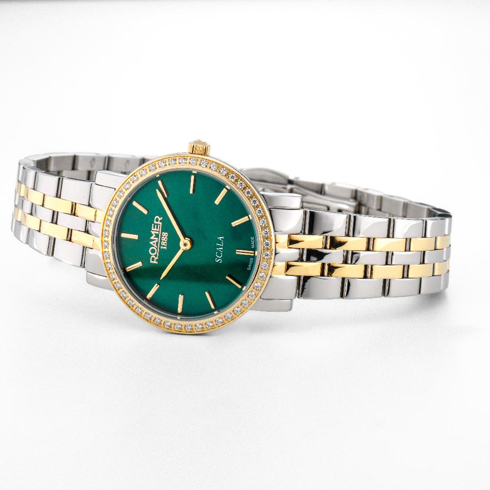 Roamer Scala 28 Mm Quartz Two-Hand Green Dial Two-Tone Bracelet Sapphire Glass Stainless Steel Swiss Watch