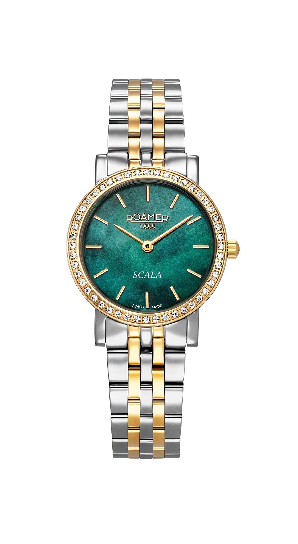 roamer Scala 28 mm Quartz Two-Hand Green Dial Two-Tone Bracelet Sapphire glass Stainless Steel swiss watch