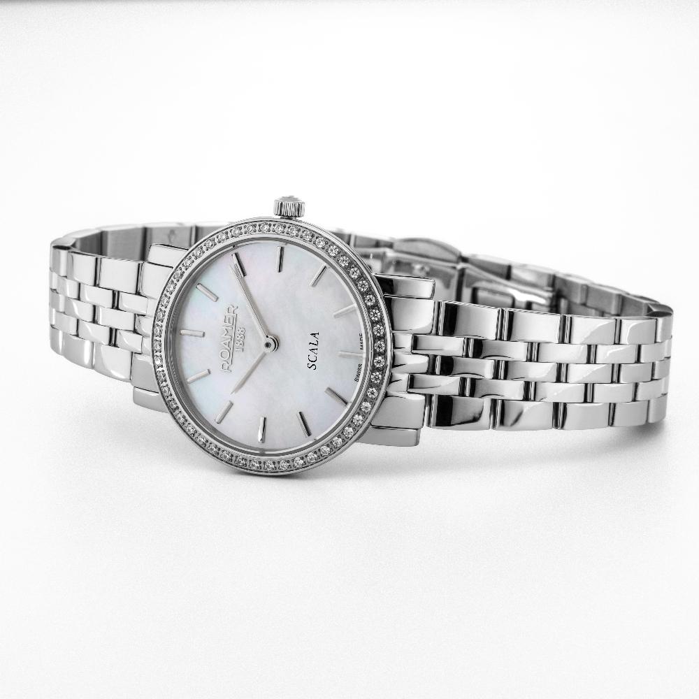 Roamer Scala 28 Mm Quartz Two-Hand Silver Bracelet Sapphire Glass Stainless Steel Swiss Watch