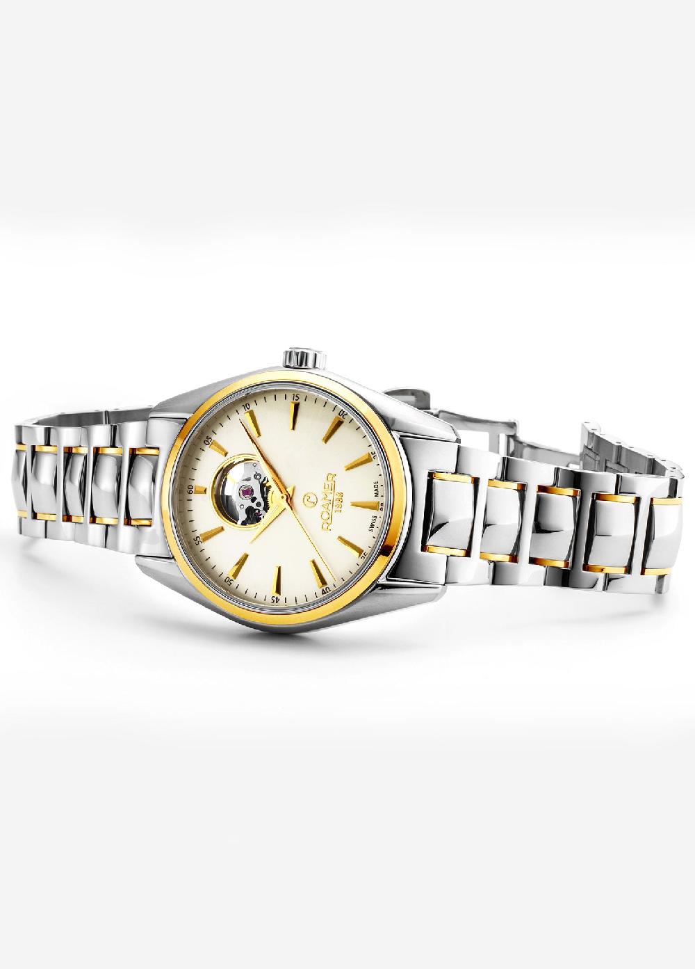 Roamer Searock Master 42 Mm Automatic Three-Hand Date Two-Tone Bracelet Sapphire Antireflection Glass Stainless Steel Swiss Watch