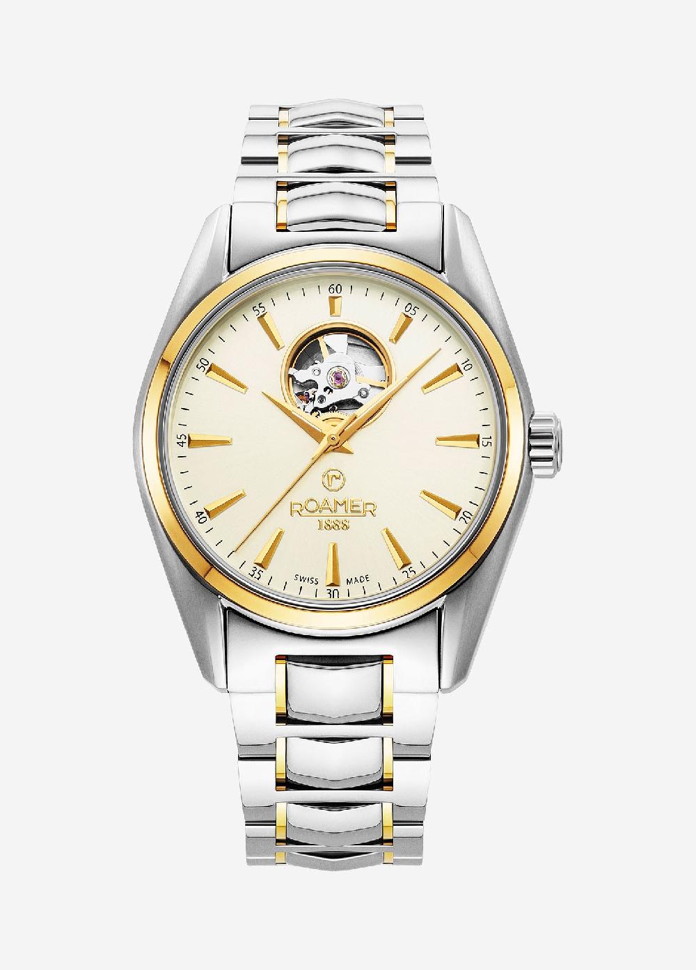 roamer Searock Master 42 mm Automatic Three-Hand Date Two-Tone Bracelet Sapphire antireflection glass Stainless Steel swiss watch