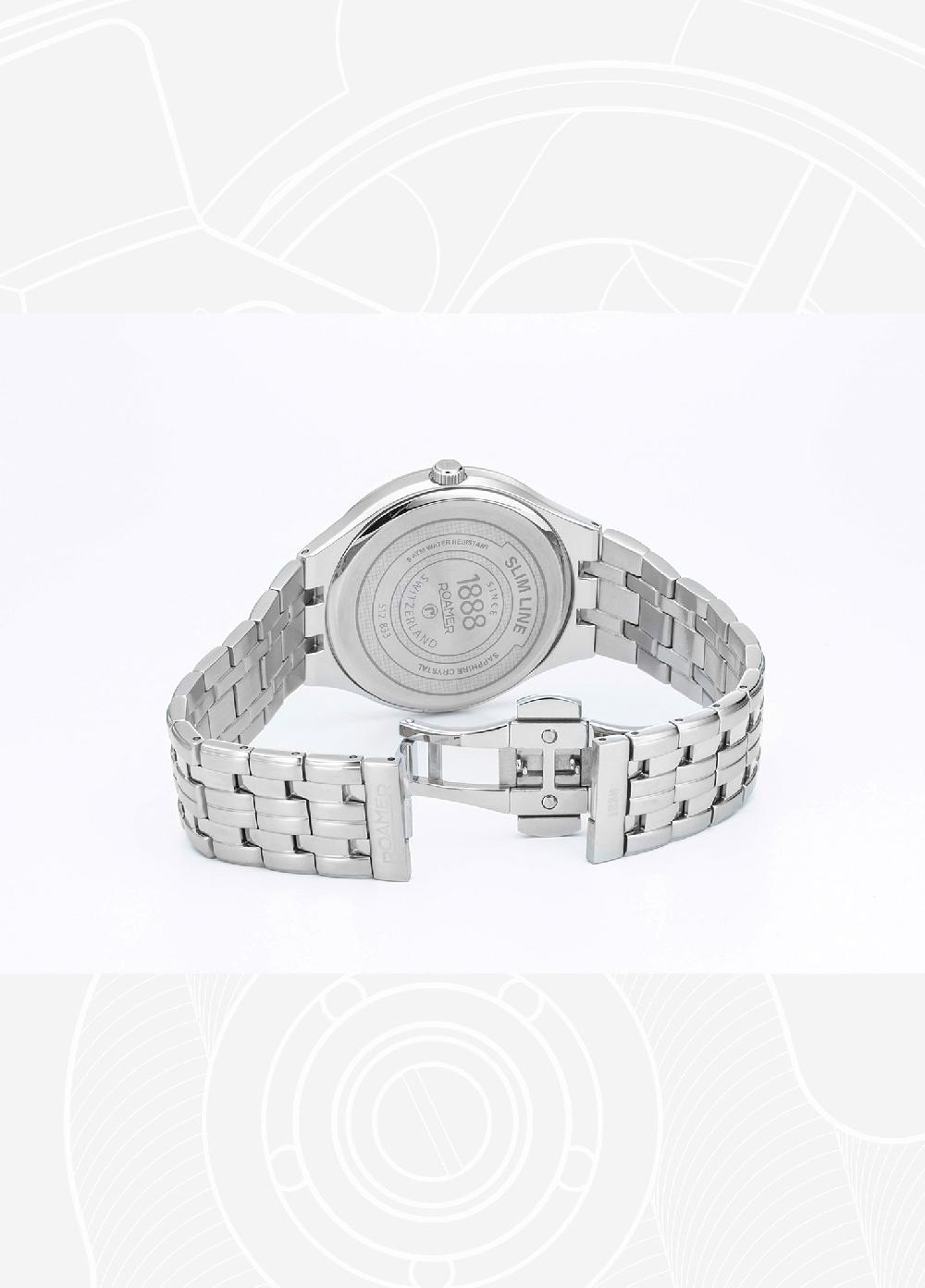 Roamer Slim Line Classic 40 Mm Quartz Three-Hand Date Black Dial Silver Bracelet Sapphire Glass Stainless Steel Swiss Watch