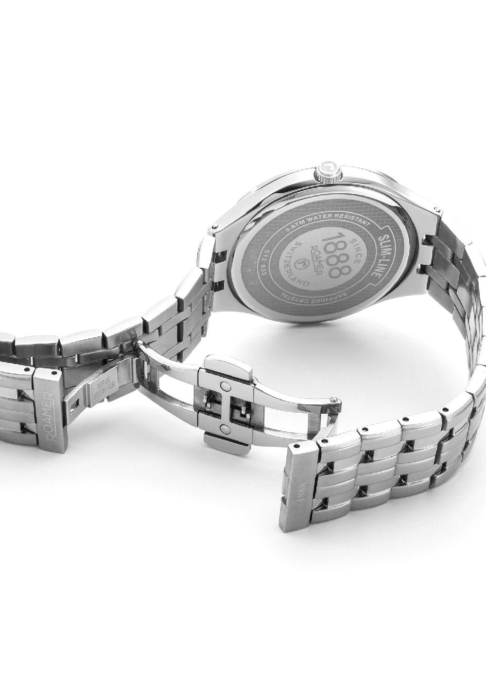 Roamer Slim Line Classic 40 Mm Quartz Three-Hand Date Sky Blue Dial Silver Bracelet Sapphire Glass Stainless Steel Swiss Watch