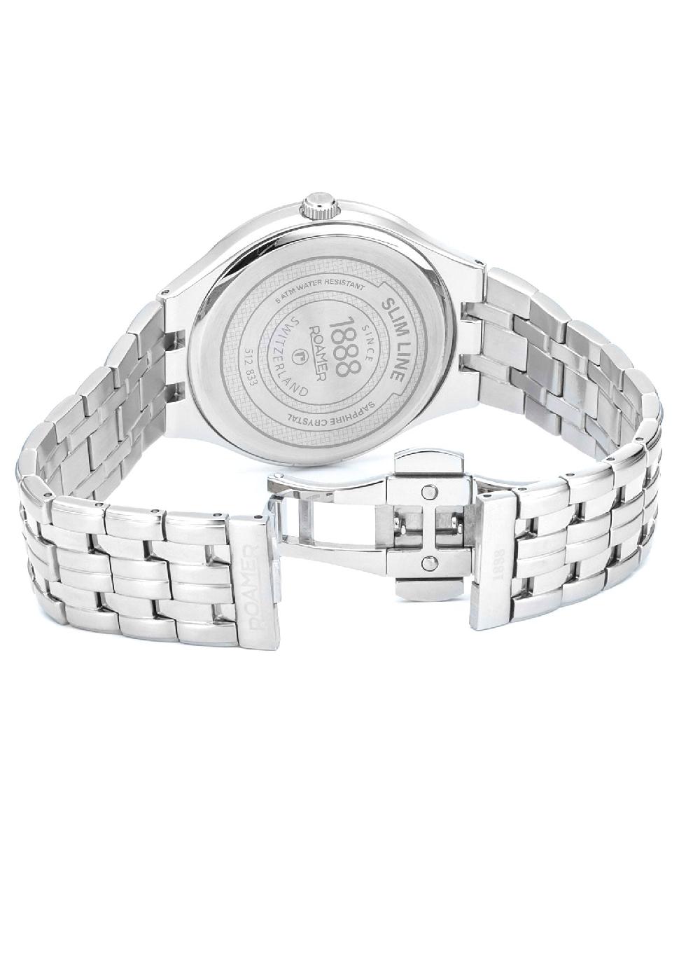 Roamer Slim Line Classic Ladies 30mm Quartz Two-Hand Date Silver Bracelet Sapphire Glass Stainless Steel Swiss Watch