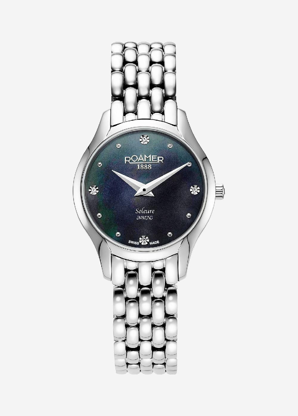 roamer Soleure 30mm Quartz Two-Hand Black Mop Dial Silver Bracelet Sapphire glass Stainless Steel swiss watch