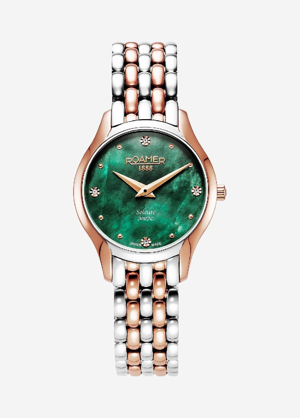roamer Soleure 30mm Quartz Two-Hand Green Mop Dial Two-Tone Bracelet Sapphire glass Stainless Steel swiss watch