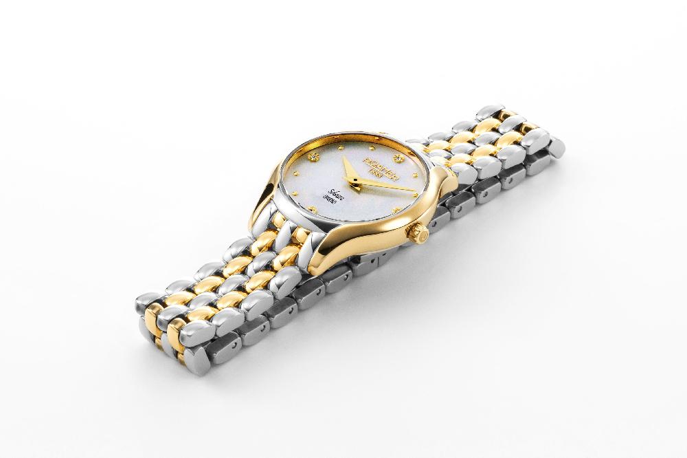 Roamer Soleure 30mm Quartz Two-Hand White Mop Dial Two-Tone Bracelet Sapphire Glass Stainless Steel Swiss Watch