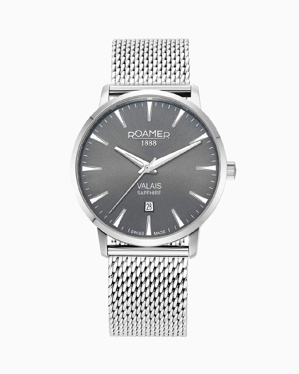 Roamer Valais Gents Interchangeable Box Set 42mm Quartz Three-Hand Date Black Leather Strap Sapphire Glass Stainless Steel Swiss Watch