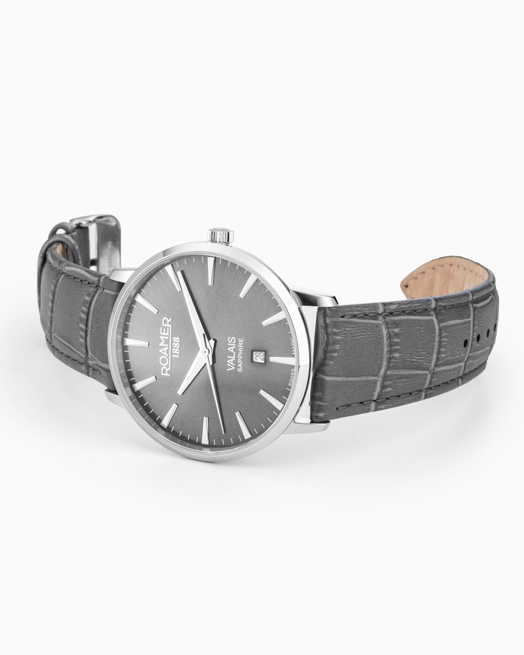 Roamer Valais Gents Interchangeable Box Set 42mm Quartz Three-Hand Date Black Leather Strap Sapphire Glass Stainless Steel Swiss Watch