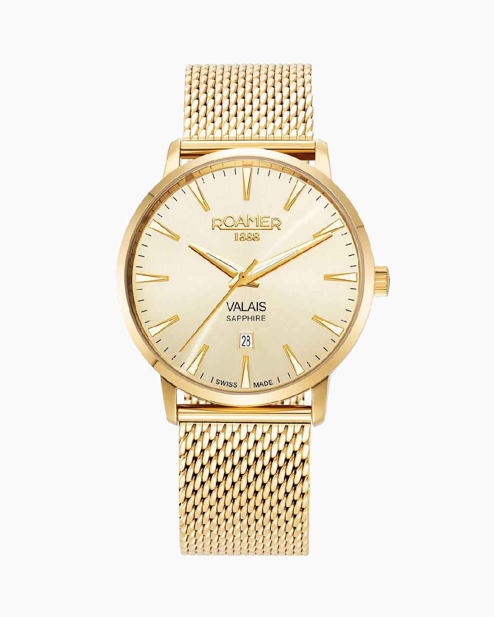 Roamer Valais Gents Interchangeable Box Set 42mm Quartz Three-Hand Date Brown Leather Strap Sapphire Glass Stainless Steel Swiss Watch