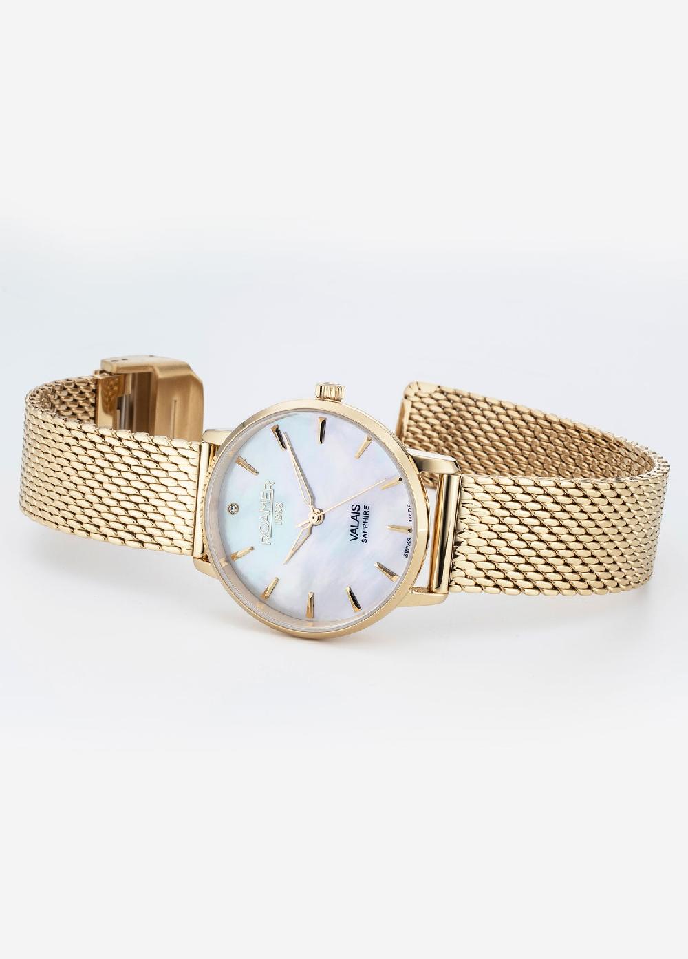 Roamer Valais Ladies Interchangeable Box Set 32mm Quartz Three-Hand Date White Mop Dial Brown Leather Strap Sapphire Glass Stainless Steel Swiss Watch