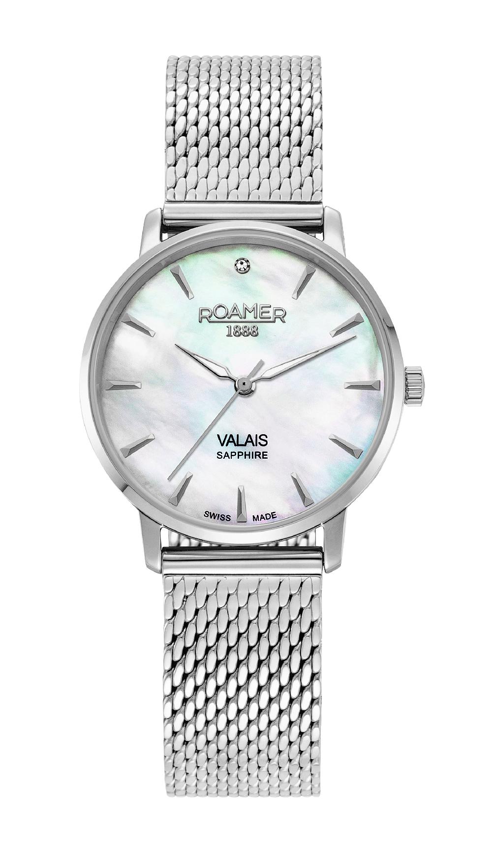 Roamer Valais Ladies Interchangeable Box Set 32mm Quartz Three-Hand Date Black Leather Strap Sapphire Glass Stainless Steel Swiss Watch